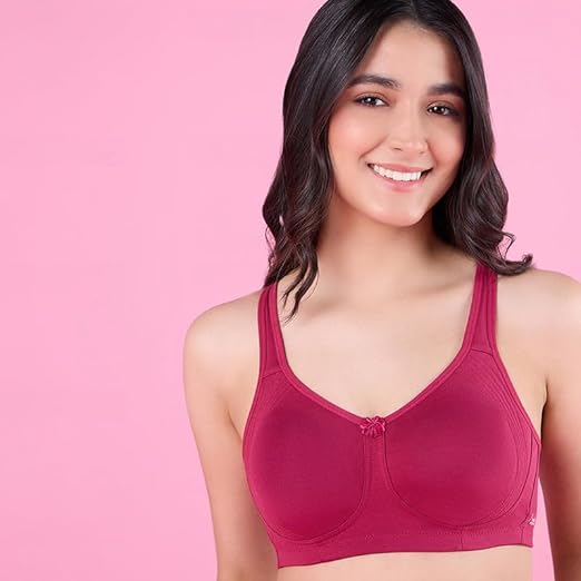 NYKD Cotton Anti-Microbial Side Support Shaper Bra for Women Non-Padded, Non-Wired, Full Coverage with Contoured Lift & Wide Straps – NYB169, Berry